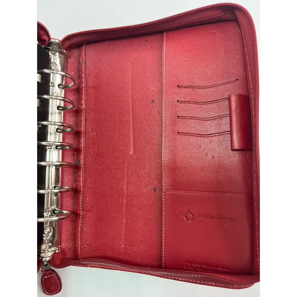 Franklin Covey Planner Red Leather 6 Ring Zip Around